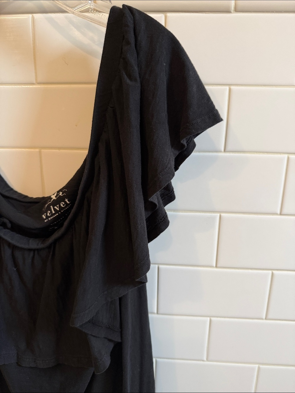 Velvet Black One-Shoulder Ruffle Tank - Picture 3 of 7